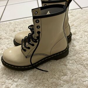 Dr. Martens Off-White Combat Boots with Black Accents